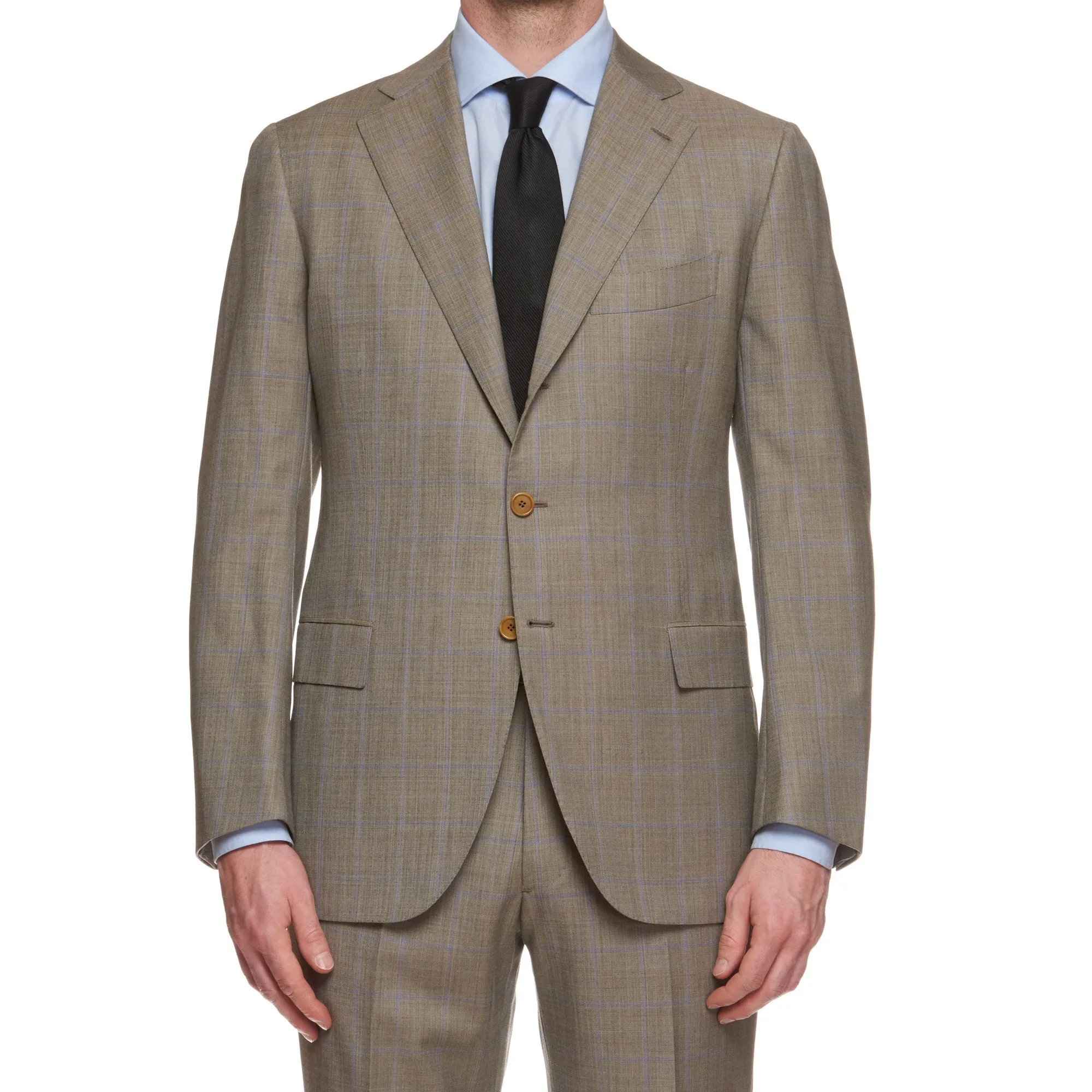 CESARE ATTOLINI Napoli Handmade Gray Plaid Wool Super 130's Suit EU 52 NEW US 42
