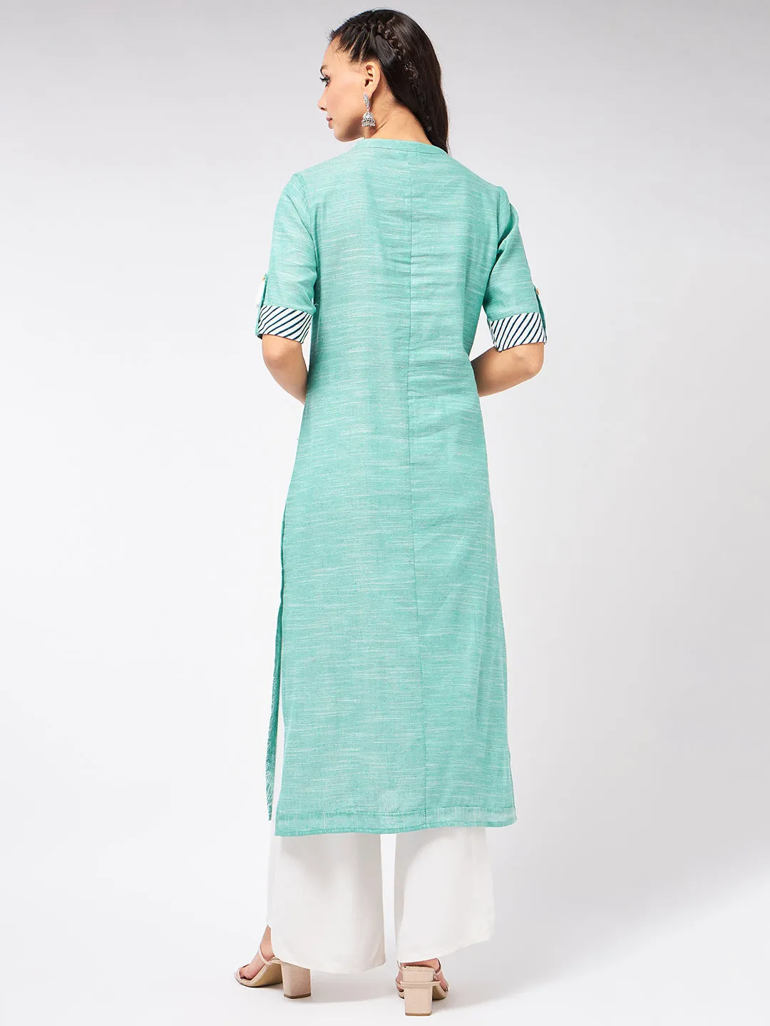 Front Tassel Printed Chambray Kurta
