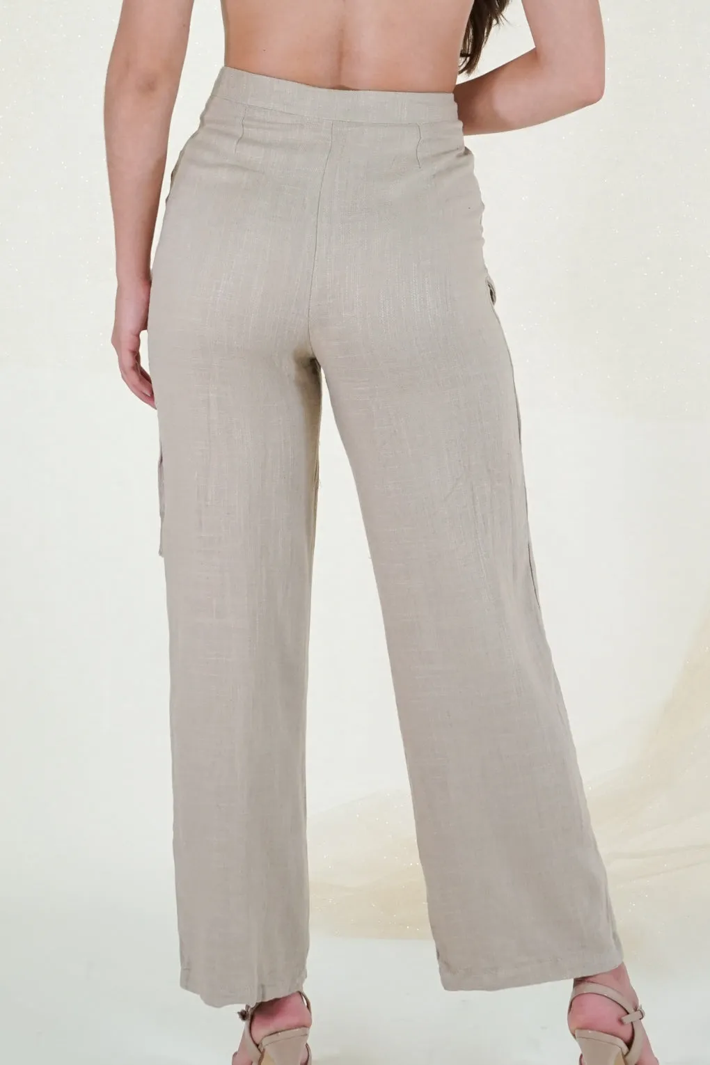 Khaki Linen Cargo Pants Set