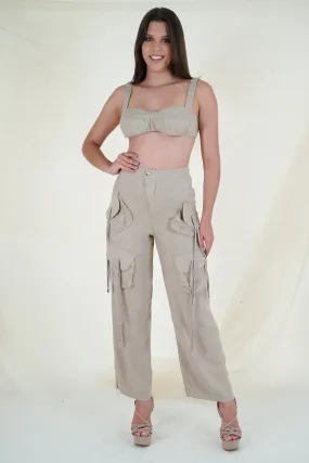 Khaki Linen Cargo Pants Set