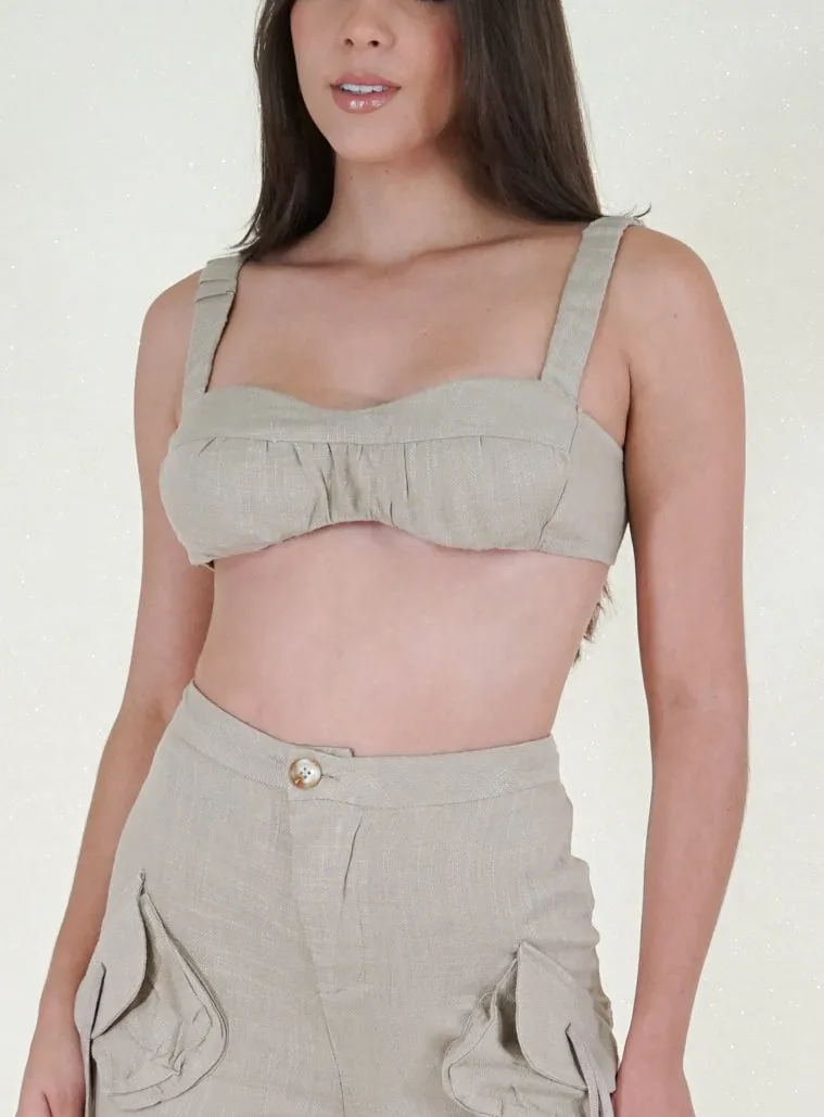 Khaki Linen Cargo Pants Set