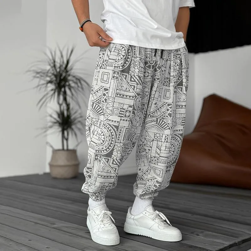 Men's Retro Loose Printed Jogging pants 40266721YY