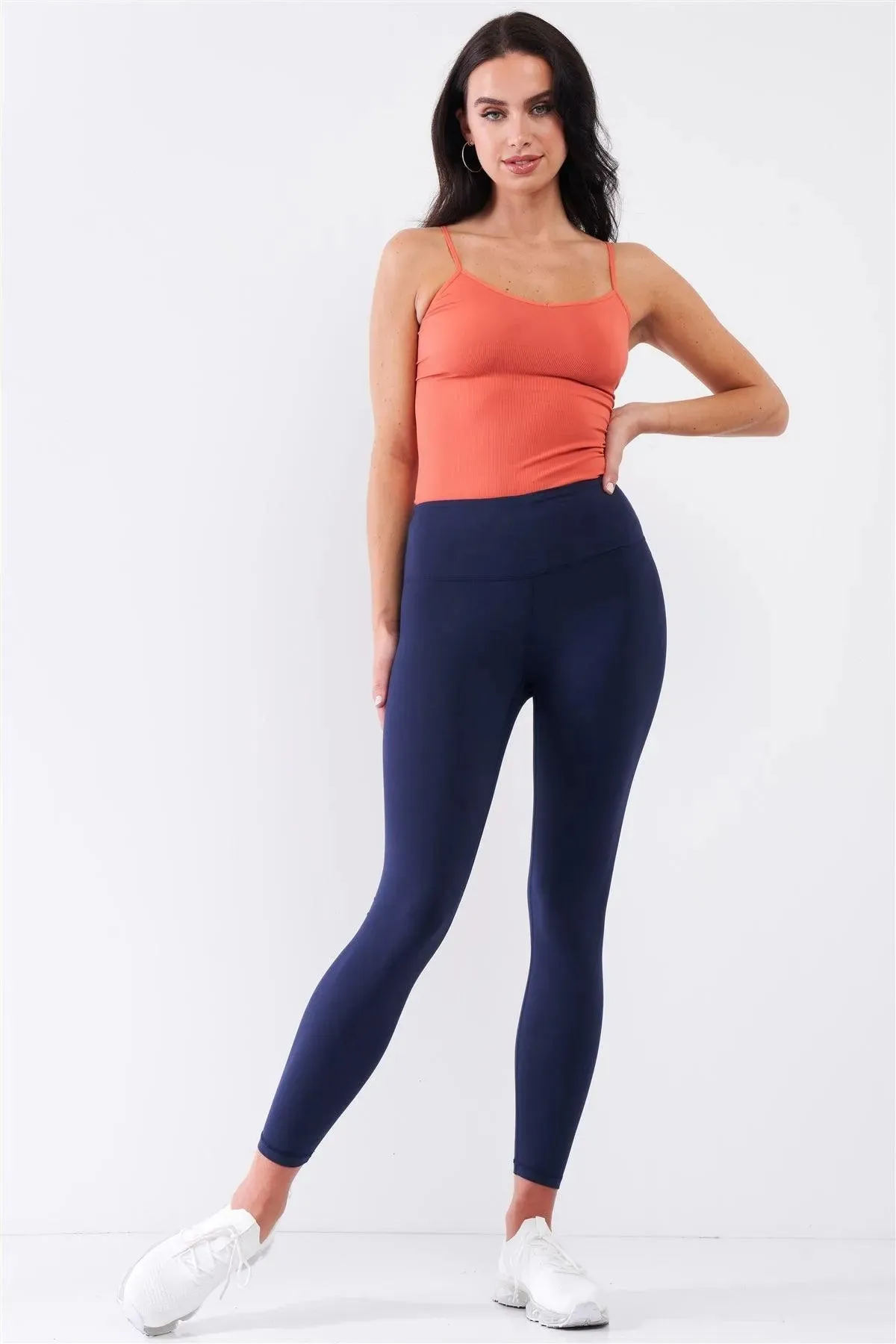 Navy Blue Mid-Rise Inner Waist Pocket Detail Tight Fit Soft Yoga & Work Out Legging Pants /1-2-2-1