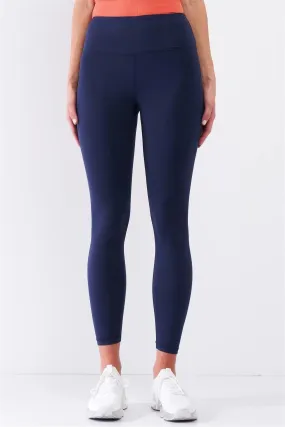 Navy Blue Mid-Rise Inner Waist Pocket Detail Tight Fit Soft Yoga & Work Out Legging Pants /1-2-2-1